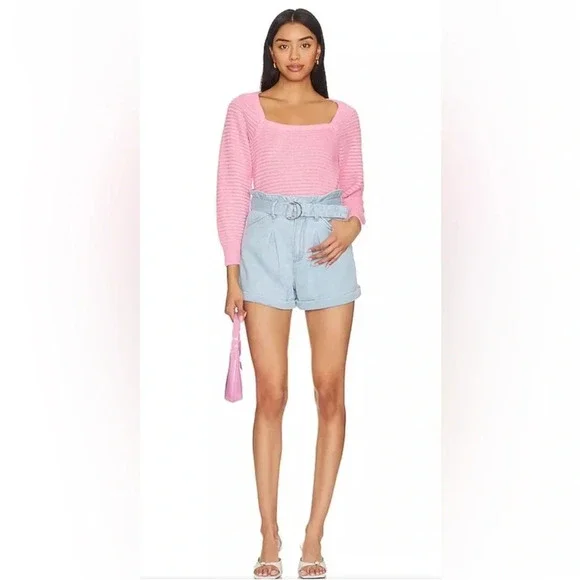 White + Warren Pink Linen Squareneck Sweater Womens Size Small NWT - Picture 5 of 9